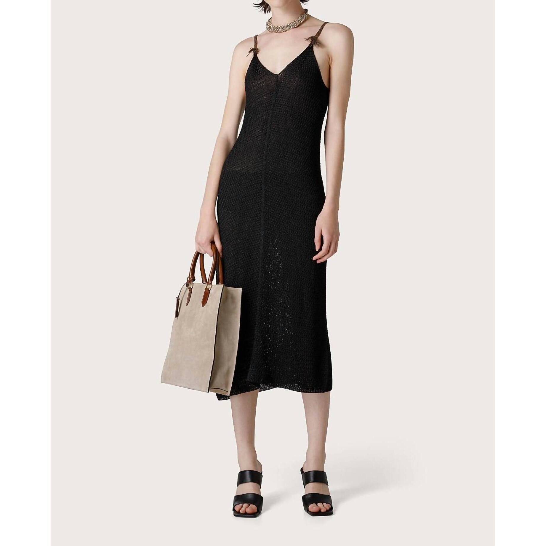 New Seventy Spaghetti Strap V-Neck Dress In Black